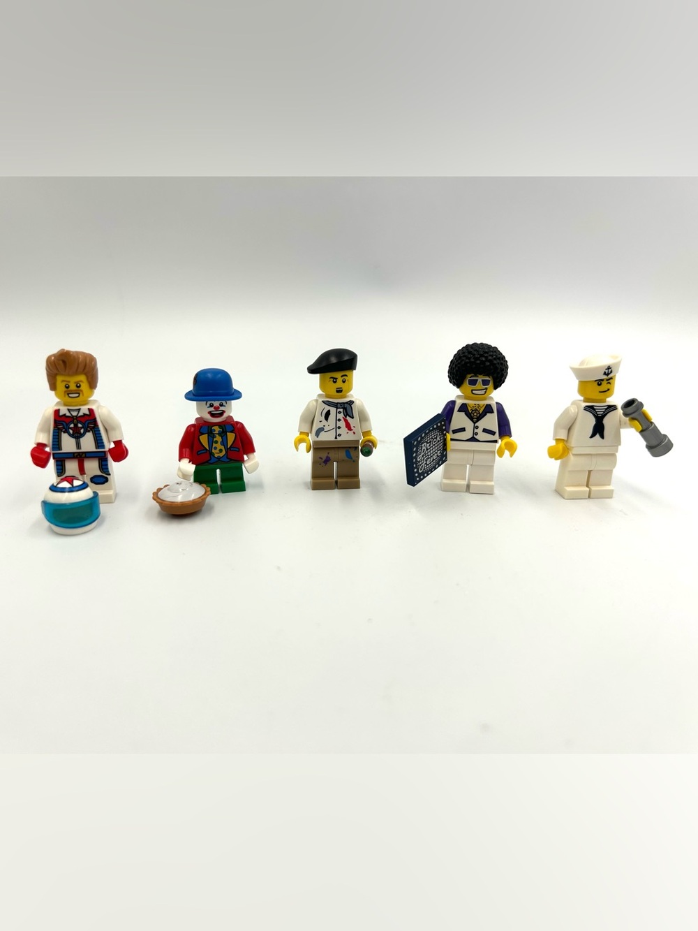 Lot 5 Lego Minifigures Sailor Disco Dude Small Clown Artist  Daredevil Stuntman